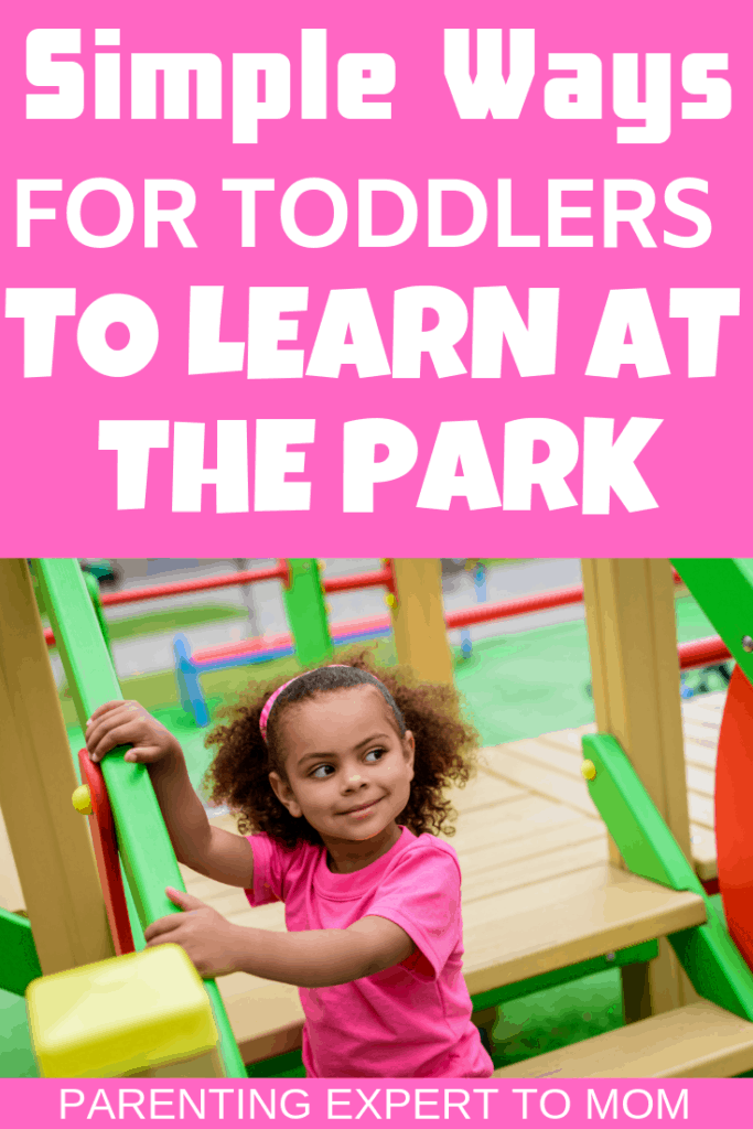 Play ideas for toddlers at the playground. Encourage motor skills and language development while exploring the park. Easy ideas to promote toddler learning and toddler development through play ideas.