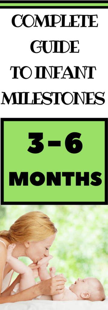 Are you wondering what infant milestones look like in your baby from 3-6 months? Read all about what skills to expect and simple play ideas to encourage child development. No lesson plans needed. Teach your baby through activities within your daily routines.