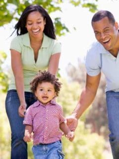 family playing outside