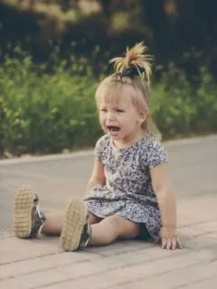 toddler tantrum while sitting on the ground outside