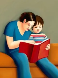 mom and toddler reading together